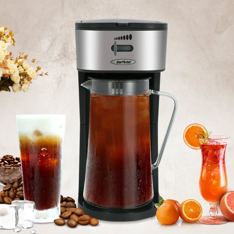Wirsh Iced Tea Maker with 85 Ounce Pitcher, Strength Control and Reusable Filter, Perfect for Iced Coffee, Latte, Tea, Lemonade, Flavored Water, Black