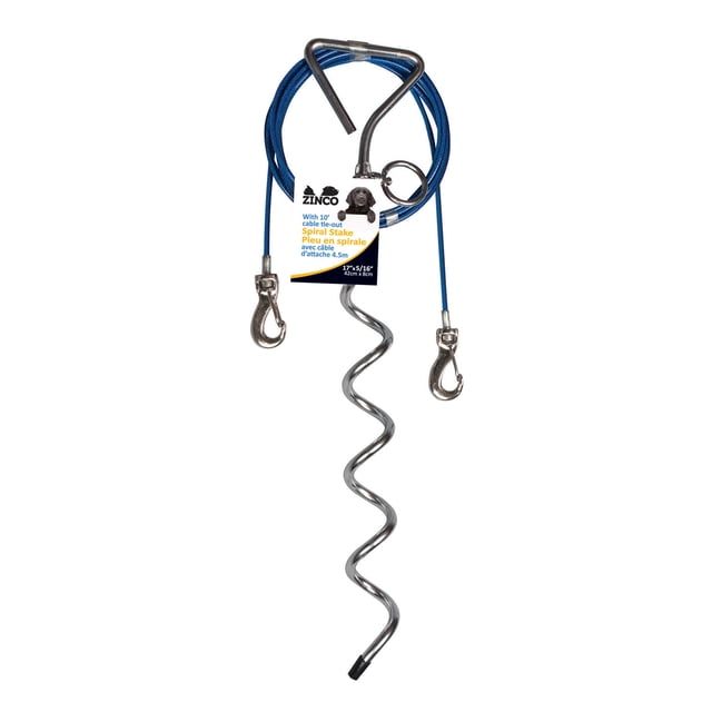 Zinco - Pieu en spirale avec câble d'attache extra-fort de 10' pour petits chiens, Bleu