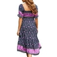 thumbnail image 5 of Kishawna Womens Boho Floral Puff Sleeve Tiered Maxi Dress Long Dresses, 5 of 5