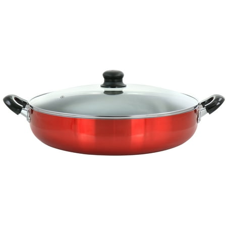 

16 inch Red Aluminum Deep Fryer Pan with Glass Lid
