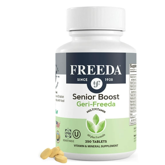 Freeda Senior Multivitamin - Kosher Vitamins for Men & Women 60 and Over - One Daily Coated Tablet - Women’s & Men’s Vitamins Multivitamin 60 Plus - Vitamins for Women Over 60 Plus Elderly (250 Count)