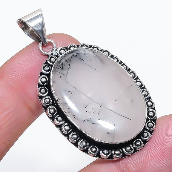 Black Rutile Oval Shape Gemstone Pendant Handmade Beautiful Jewelry 2.4" FP 3051