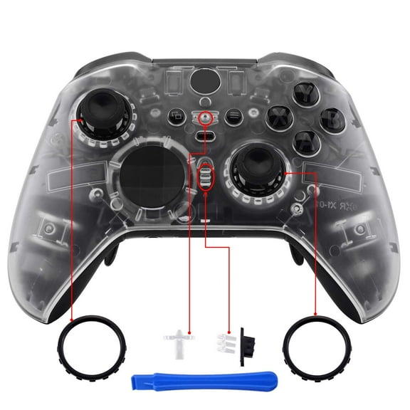 eXtremeRate Transparent Clear Faceplate Cover for Xbox One Elite Series 2 Model 1797, Xbox One Elite Series 2 Core - Thumbstick Accent Rings Included
