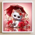 thumbnail image 3 of Pintura de diamante 5D DIY taladro redondo completo rosas de gato real Wdftyju 30x30cm blanco, 3 of 9