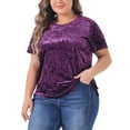 thumbnail image 4 of Agnes Orinda Women's Plus Size St. Patrick's Day Tops Crew Neck Short Sleeve Tee Tops Velvet T-Shirt 1X Purple, 4 of 5