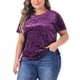 thumbnail image 4 of Camisetas de mujer de tallas grandes Agnes Orinda, camiseta de cuello redondo de manga corta, camiseta de terciopelo 2X morada, 4 of 5
