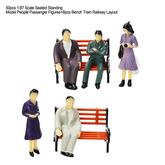 56 Pieces Mixed Color Model People And Benches For 1 72 Scale Train Set
