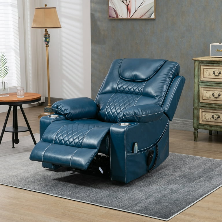 Blue leather electric recliner chair new arrivals