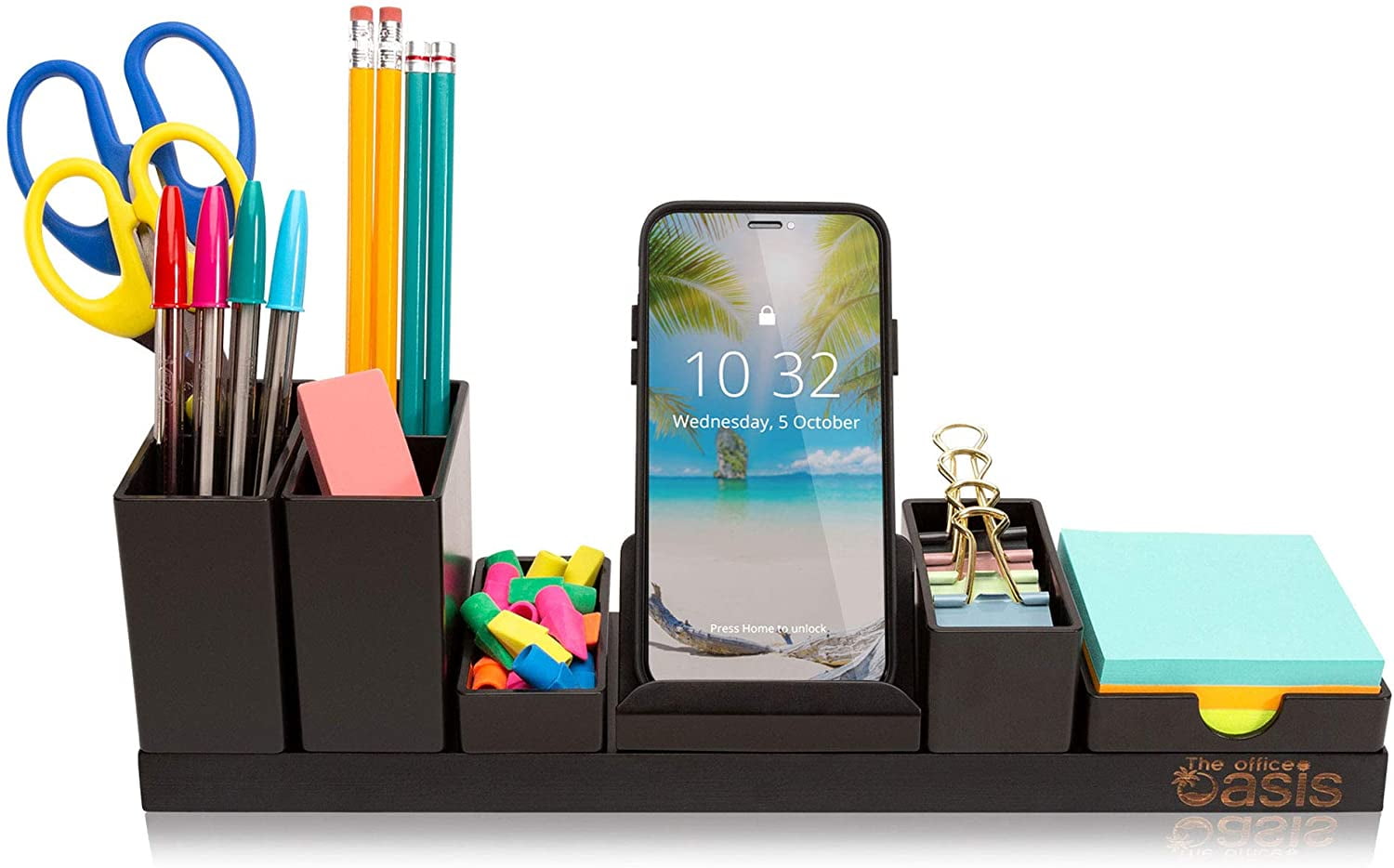 Desk Organizer With Adjustable Pen Holder Pencil Cup Phone Stand Sticky Note Tray Paperclip Storage And Office Accessories Caddy Desktop Organization For Cubicle Or Home Office Black Walmart Canada