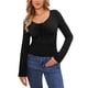 thumbnail image 2 of INSPIRAR CHIC Blusa con cordón y fruncido para mujer, estampado floral, cuello en V, de manga larga, ajuste slim, XS, negra, 2 of 6