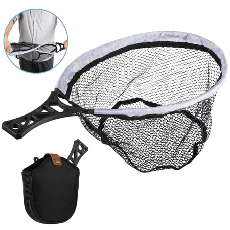 Folding Fly Fishing Net Foldable Landing Trout Net with Tackle Bag Lightweight Rubber-coated Mesh Net with Non-slip Handle Fly Fishing Gear for Beginners