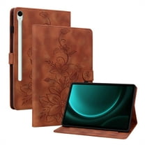 FJLBDE Case for Samsung Galaxy Tab S10 FE/ S9 FE/Tab S9 11 Inch, Embossed Flower PU Leather Flip Wallet Folio Stand Cover, Brown