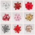 thumbnail image 3 of Poinsettia Flowers for Christmas Tree, 24 Pcs Glitter Christmas Flowers Artificial Poinsettia Flowers with Clips Stems Xmas Tree Ornaments for Christmas Party Wreath Decoration Pink, 3 of 8
