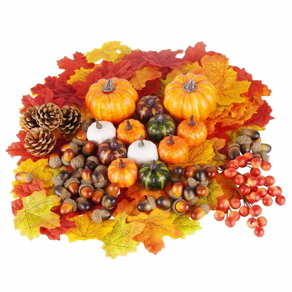 162PCS Artificial Harvest Decoration Set Realistic Maple Leaf Acorn Pumpkin Home Table for Festive Vibe