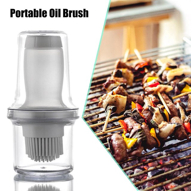 Prensa portátil Botella de aceite de silicona Cepillo Cubierta de almacenamiento Herramienta de cocina (Gris * 2)