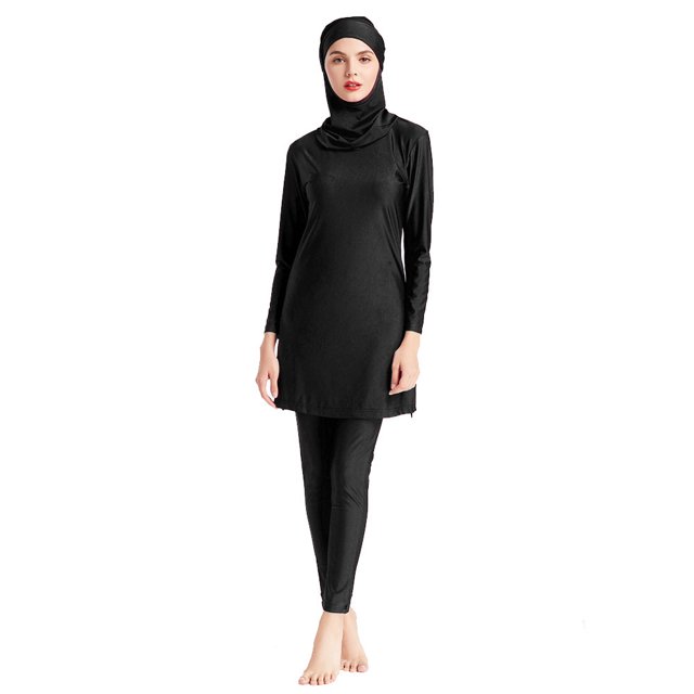 Traje de baño conservador musulmán para mujer, conjunto de 3 piezas, traje de baño de manga larga con cuello redondo, Top, pantalones, pañuelo para la cabeza, gorro, traje de baño de playa Burkinis