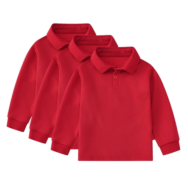 REDARER 3-Pack Boys School Uniform Polo, Long Sleeve - for Little Boys & Big Boys,Size 3-4 Years