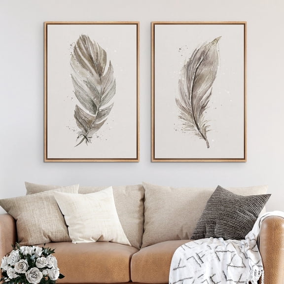 UNFFRAMED Wall Art Set Of 2 Bird Feather Prints Minimalist Rustic Art Modern Farmhouse Wall Decor Set 2 Prints 8x12