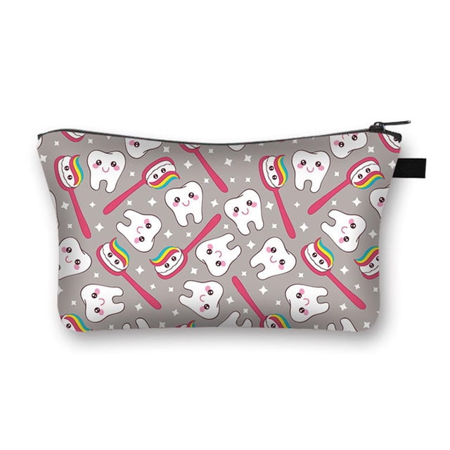 Bolsas de cosméticos con impresión de dientes Bolsa de maquillaje de poliéster Neceser de viaje Color arena Ehuebsd Cuidado Belleza