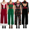thumbnail image 4 of Womens Christmas Overalls Sleeveless Velvet Wide Leg Romper Pants Santa Jumpsuit Novelty Holiday Green S, 4 of 6