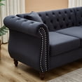 thumbnail image 5 of 83.5" L-Shaped Sectional Sofa with 3 Pillows, Velvet Upholstered Button Tufted Chesterfield Sofa with Nailhead Trims, Oversized Corner Sofa for Living Room, Apartment, Office, Black, 5 of 9