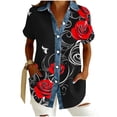 thumbnail image 3 of Craaazy Women's Casual Loose Floral Print Waffle Knit Collar Button Down Short Sleeve Top Breathable Lightweight Blouse, 3 of 5