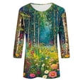 thumbnail image 5 of Tnhcen Hauts Basiques à Manches 3/4 Col Rond Imprimé Floral d'Automne pour Femmes - Grande Taille Chemises Amicales d'Automne P-3TG, 5 of 5