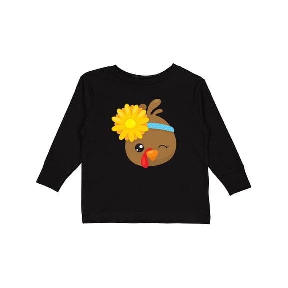 Inktastic Thanksgiving Turkey, Brown Turkey, Sunflower Boys or Girls Long Sleeve Toddler T-Shirt