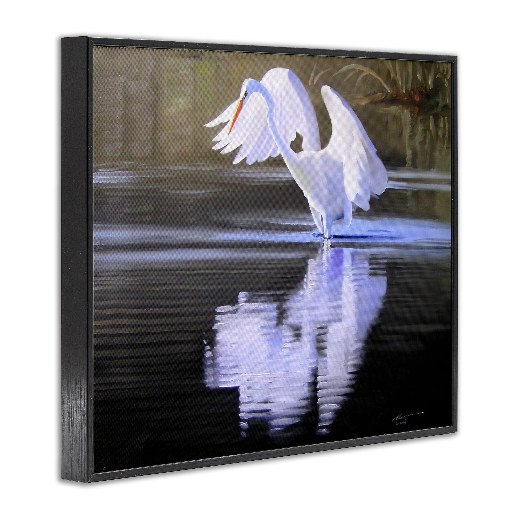 Stupell Industries Egret with Water Ripples Animals & Insects Painting Black Framed Art Print Wall Art, 30 x 24
