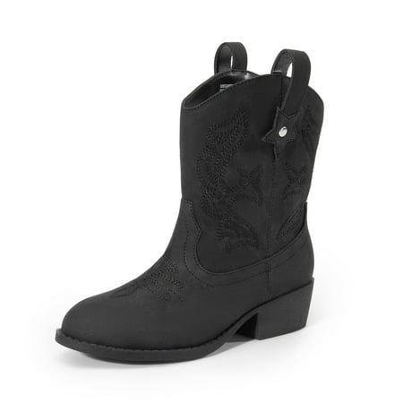 

BURUDANI Girls Cowboy Cowgirl Western Boots 2-in-1 Embroidered Fashion Mid Calf Shoes Removable Cuff Black Size 10
