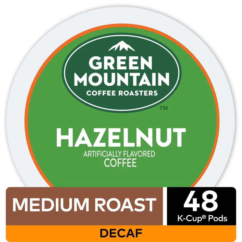 Green Mountain Coffee Hazelnut Decaf Keurig K-Cup pods, Light Roast Coffee, 48ct
