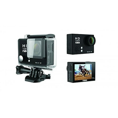 10.1 Mp Cmos Sensor - NDC-404 12MP Waterproof 1080p Action Camera with Wi-Fi, Shiny Black, Optical sensor: CMOS 1080p (1/2.7”), 12 MP with interpolation By Naxa