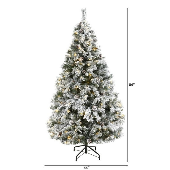 Nearly Natural 6ft. Flocked White River Mountain Pine Artificial Christmas Tree with Pinecones and 250 Clear LED Lights