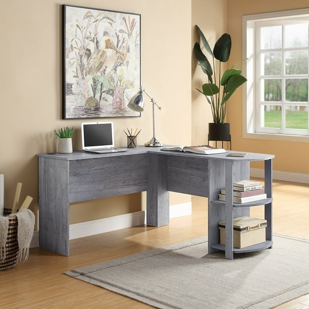 BELLEZE Kent LShaped Home Office Desk, Wood Corner Computer Desk, Light Grey
