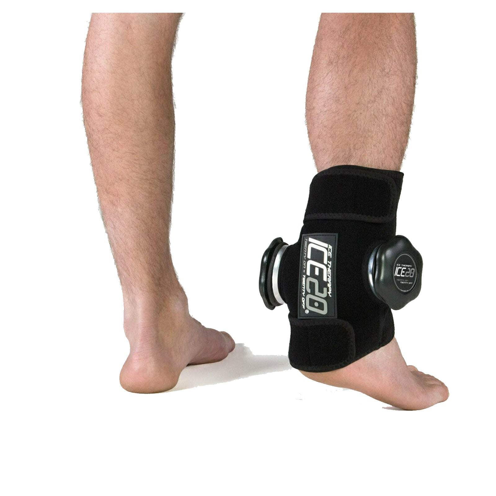 ICE20 Ankle Ice Therapy Wrap Double Ice Bag for Cold Compression Treatment, Black