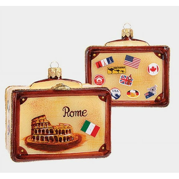 Rome Italy Vintage Style Travel Suitcase Glass Christmas Ornament ONE Decoration