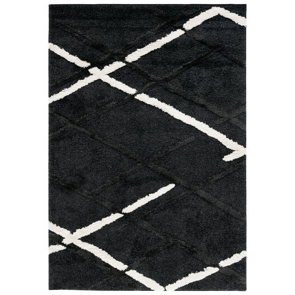 SAFAVIEH Hi-Lo Proinsias Diamond Shag Area Rug, Charcoal/Ivory, 4' x 6'