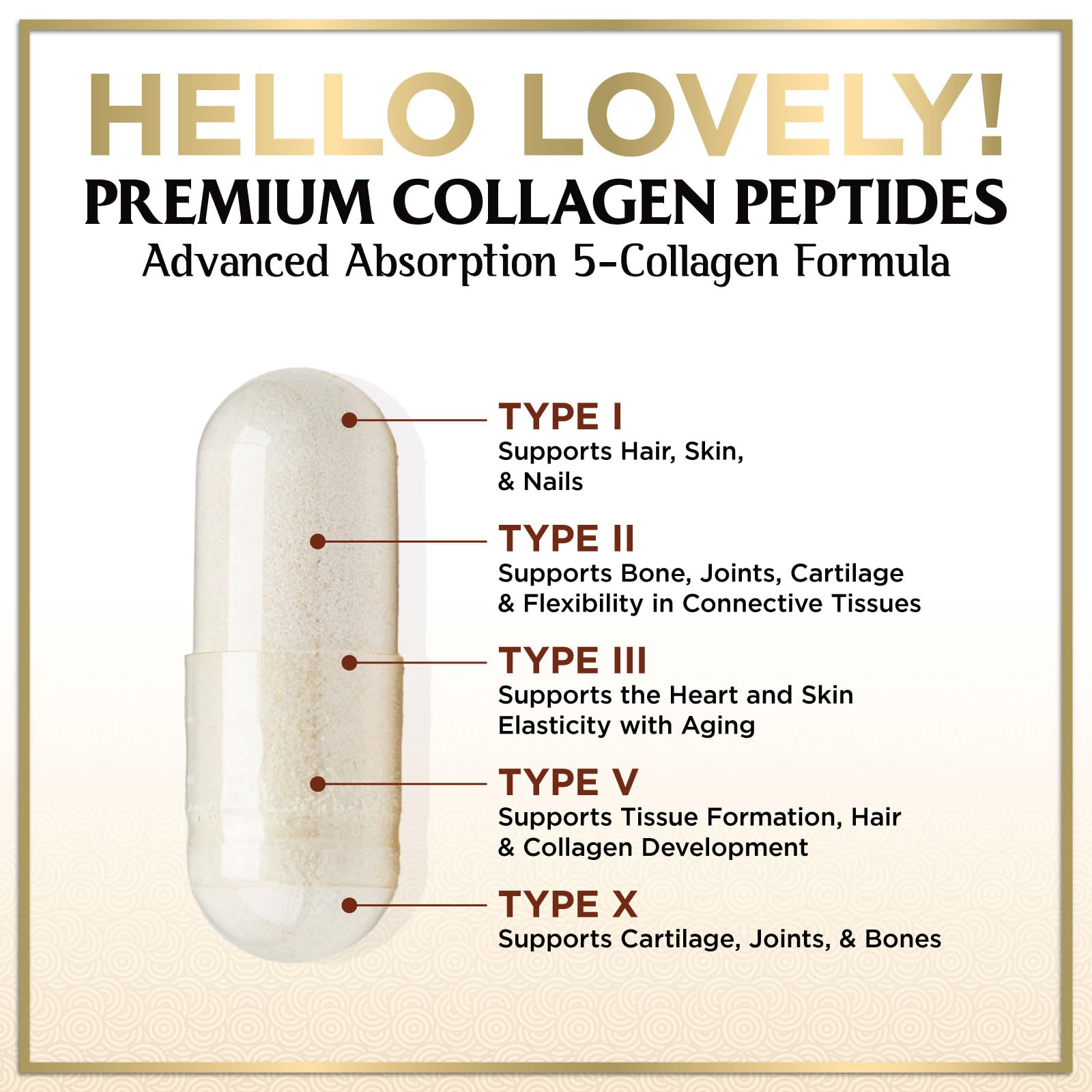Péptidos de Colágeno Multi para Mujeres y Hombres - 2400mg por Porción - Mejor Complejo de Colágeno Hidrolizado con Tipo I, II, III, V, X - Suplemento para Cabello, Piel, Uñas y Articulaciones - Envasado en EE. UU. - 60 Cápsulas 3