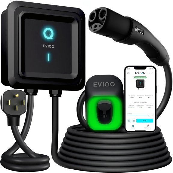EVIQO Level 2 EV Charger Tesla - Plug-In NEMA 14-50 EVSE (NACS Connector) - 40 Amp EV Chargers for Home Level 2, 240V, 25' Charging Cable, Electric Vehicle Charging Stations with Tesla Wall Connector