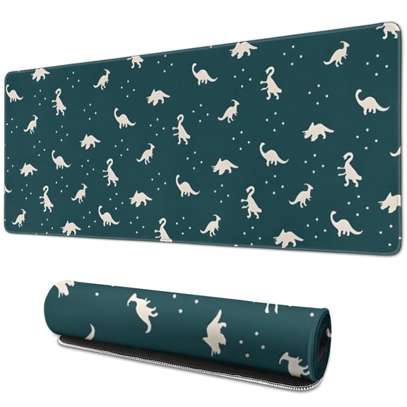 Long Mouse Pads for Desk,DarkGreen Dinosaurs Pattern Desk Mats on Top Of Desks, Desk Mouse Pad Extra Large with 3mm Non-Slip Base and Stitched Edge for Gaming,Office,Work,Home 31.5"x11.8"