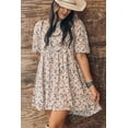 thumbnail image 3 of Women's Beige Floral Puff Short Sleeve Empire Waist Mini Dress for Summer | [ZhiHiMeRi] | (US 12-14)L, 3 of 12