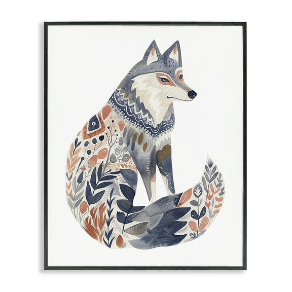 Stupell Industries Scandinavian Style Wolf Animals Painting Black Framed Art Print Wall Art, 11 x 14