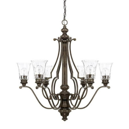 Renaissance Six Light - Capital Lighting Sinclaire - Six Light Chandelier, Renaissance Brown Finish with Clear Watered Glass