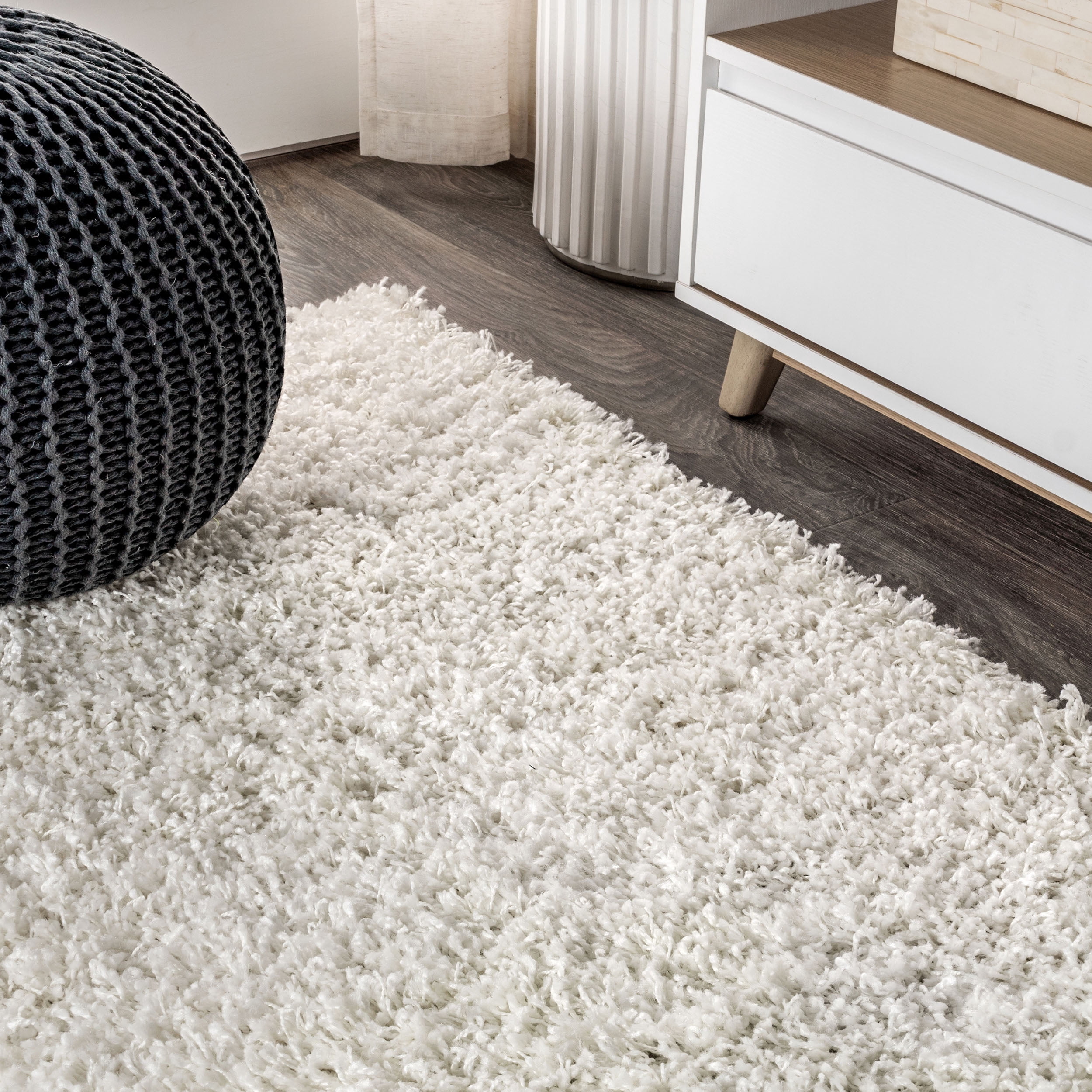 JONATHAN Y MERCER SHAG 2 x 8 Runner Rug, Mercer Plush - White, MCR106A-28