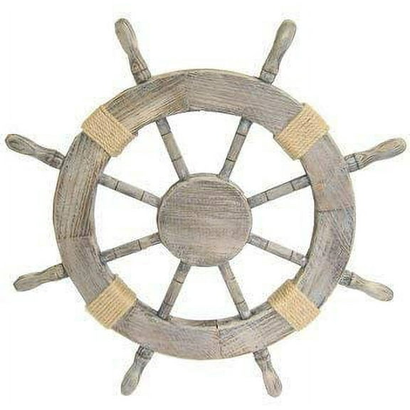 Nagina International Wood Ship Steering Wheel with Wrapped Rope Accents