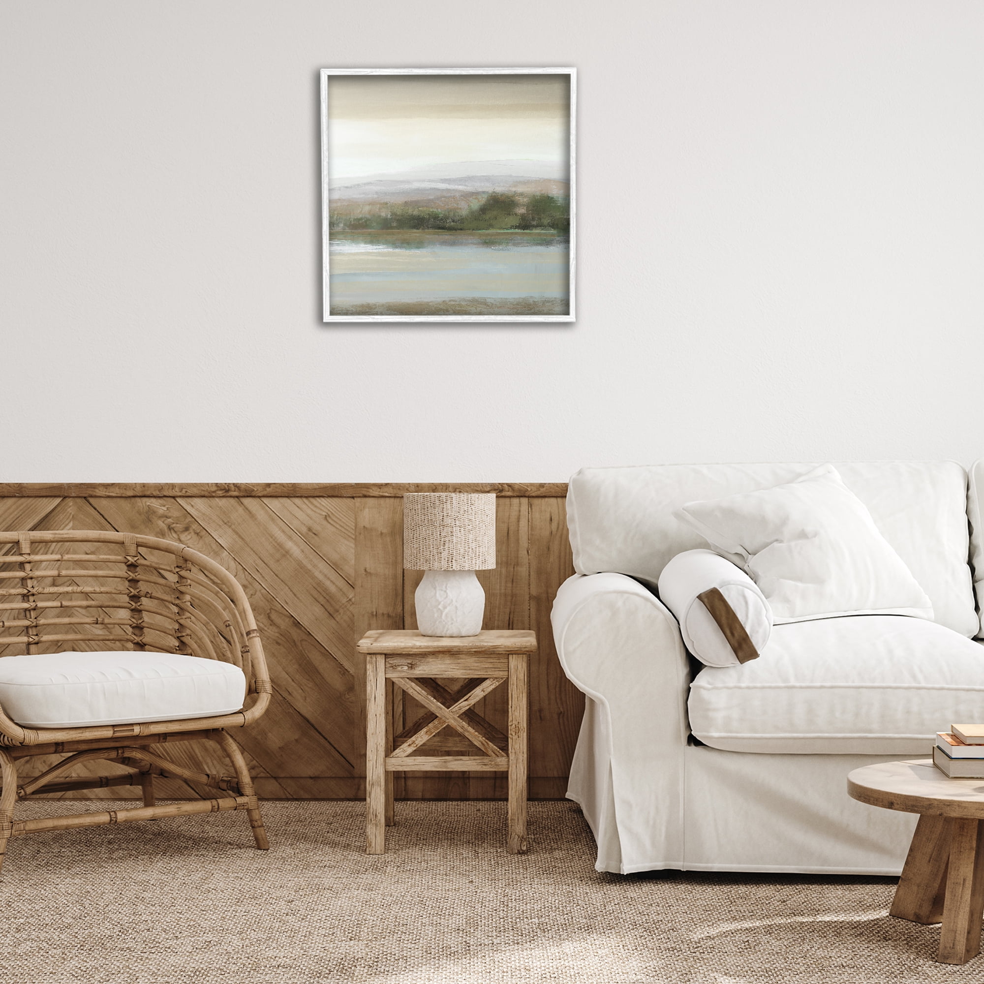 Stupell Industries Lake View Atmosphere Landscape Painting White Framed Art Print Wall Art, 24 x 24
