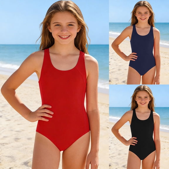 RTKFRFLM Big Girls One Piece Swimsuit No Padding Athletic Training Bathing Suit for Ages 7-16 Comfort Swimwear