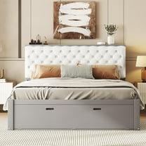 Vinsetto Wood Queen Size Platform Bed with Storage Headboard