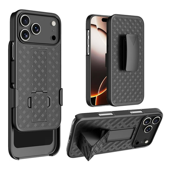 Dteck For iPhone 17 Pro Max Case with Belt Clip Holster, 2-in-1 360° Rotating Clip Kickstand Shockproof Protection Armor Cover, Black
