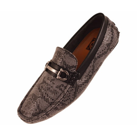Concrete Mens Driving Shoe Loafer in Grey Snake Skin Print w. Silver Ornament : Style (Best Shoes For Standing On Concrete All Day Mens)